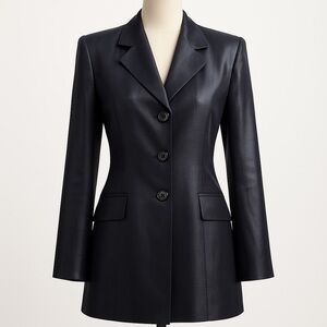 Vintage 1980 PARCHE Paris shiny black liquid metallic long blazer jacket medium